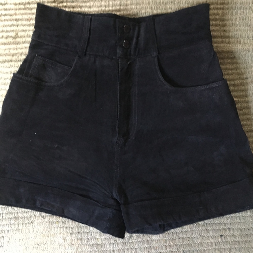 Women’s Black Leather Cuff Shorts